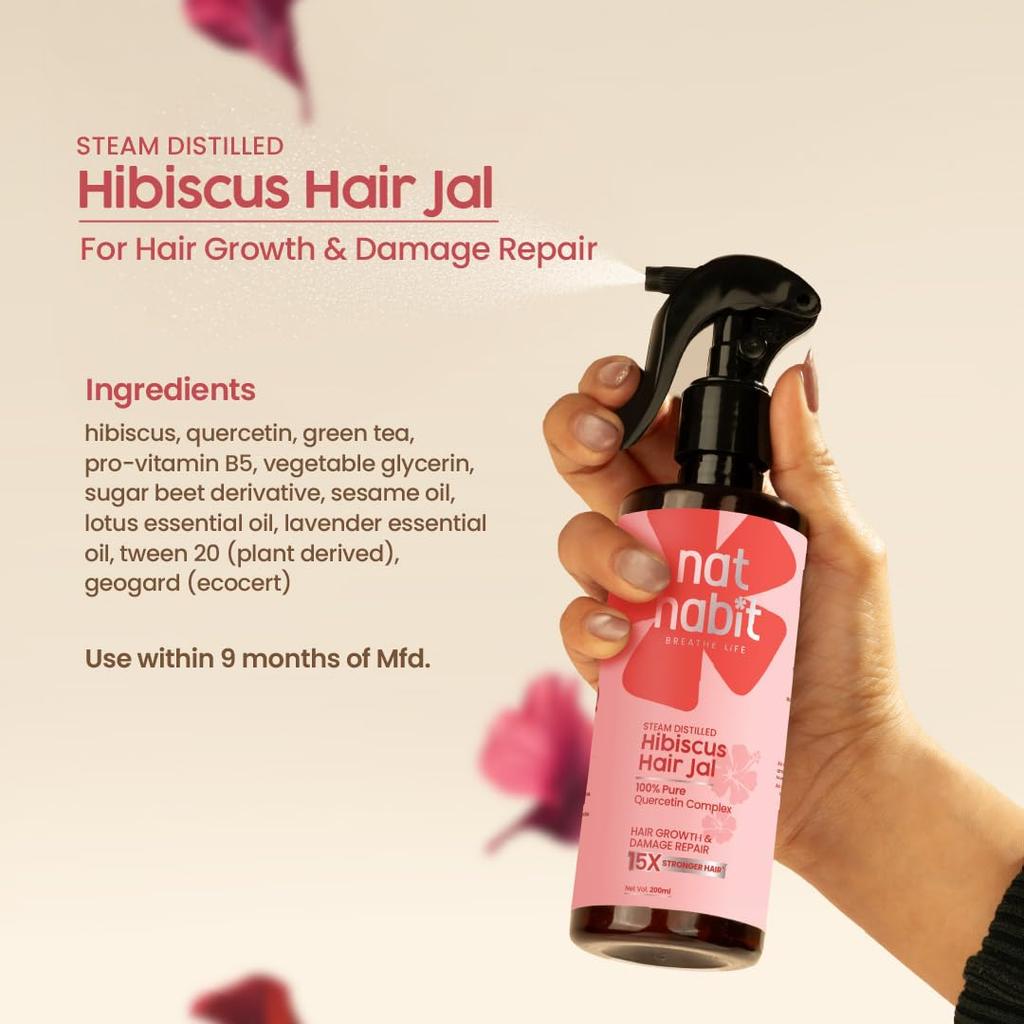 Nat Habit Hibiscus Quercetin Hair Serum Spray For Growth Damage Repair Strengthening Lightweight Leave-In Non-Greasy 400ml