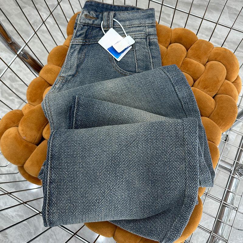 Vintage Blue High Waist Slim Fit Straight Leg Wide Jeans Casual Spring Autumn Retro Denim Pants