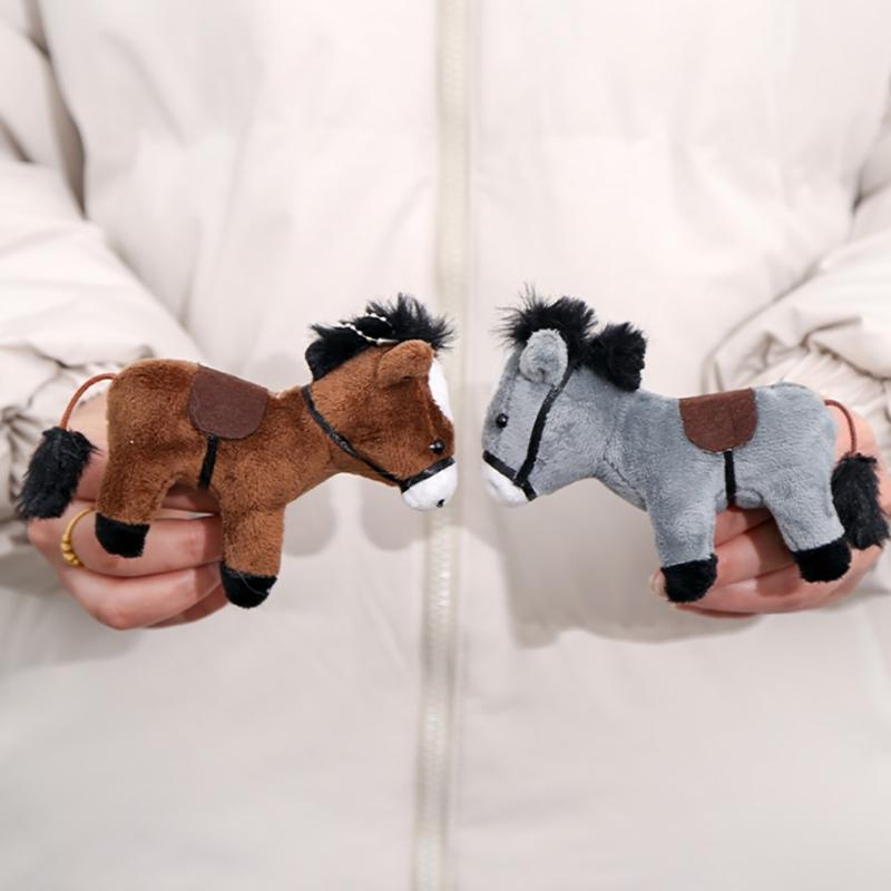 Long-Haired Pony Pendant Soft Brown Horse Plush Horse Doll Stuffed Animal Keychain Girls Bag Pendant Keyring Gifts