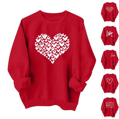 Damen Casual Fashion Valentinstag Print Langarm O-Ausschnitt Sweatshirts Pullover Top