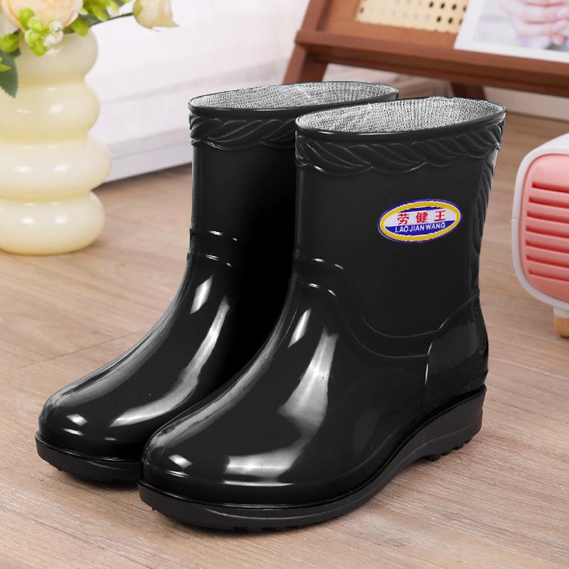 New women's rain shoes fashionable shallow mouth anti-skid medium tube rain shoes warm kitchen shoes boots rubber shoes