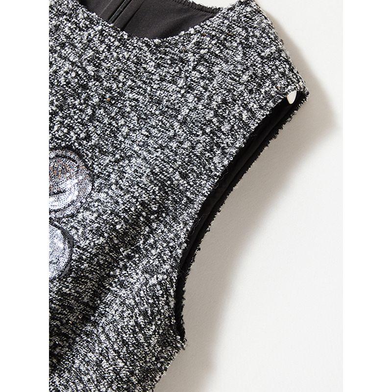 Great Fire! Welfare Old Pink ~ Tweed Sequins Attached Glitter SUNFLOWER Vest Skirt Women Autumn and Winter Dress Thick