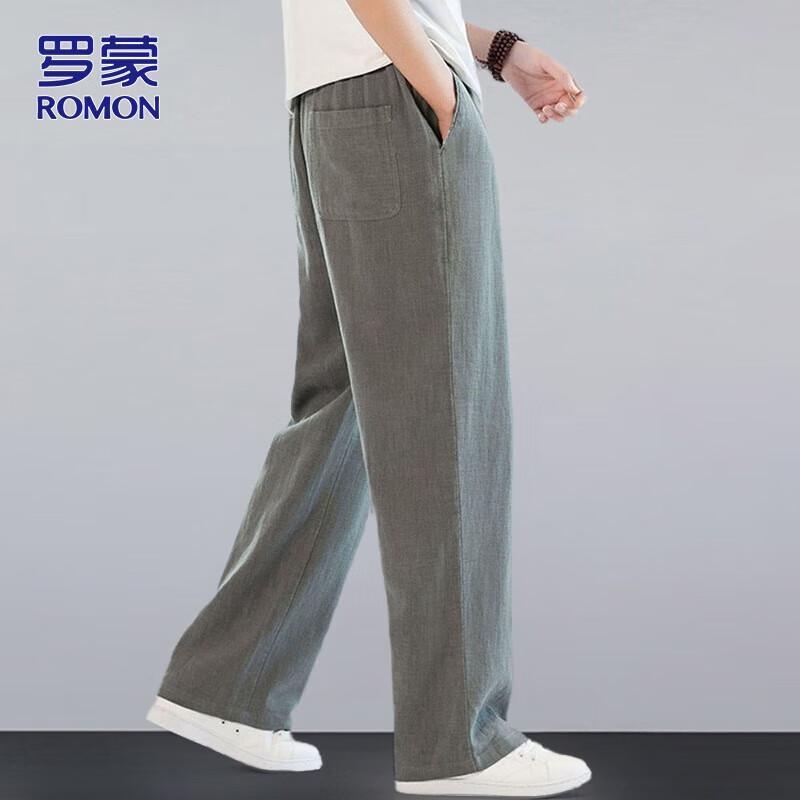 ROMON Men's Summer Loose Linen Casual Long Pants