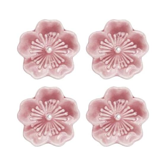 uxcell 4pcs Cherry Blossom Ceramic Incense Holder Stick Rest for Home Office Decoration Aromatherapy Pink