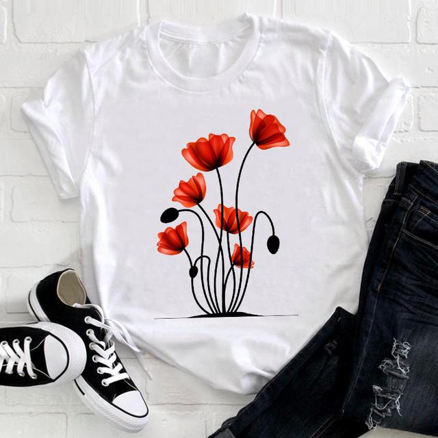 Watercolor Flower Cute Ladies T-shirt Women 90s Trend Fashion Short Sleeve Clothes Print Tshirt Graphic Female Tee Top