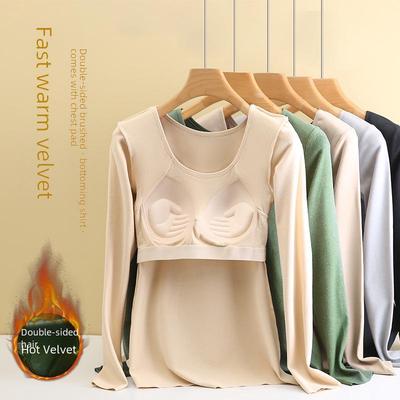 Kadın Alman Kadife Termal İç Çamaşırı Göğüs Pedleri ile: Sonbahar ve Kış İçin Slim Fit, Plus Velvet, Kalın Uzun Kollu Üst
