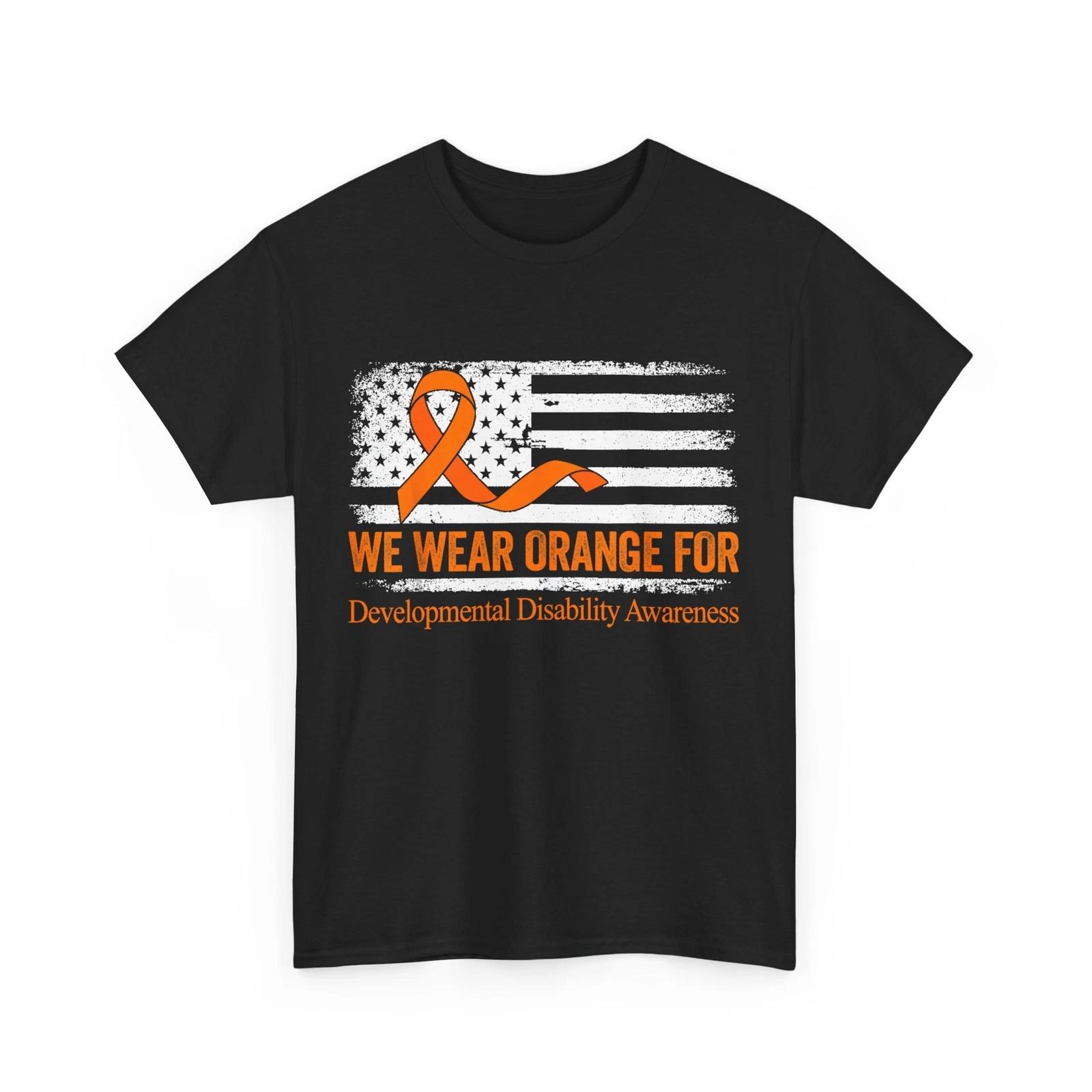 

In March We Wear Orange for Developmental Disability Awareness USA Flag T shirt 4XL