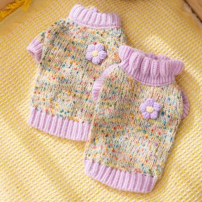 Autumn and Winter Dog Couple Decoration Dot Color Yarn Small Flower Sweater Cat Flower Knitted Sweater Pet Warm Dog Clothes