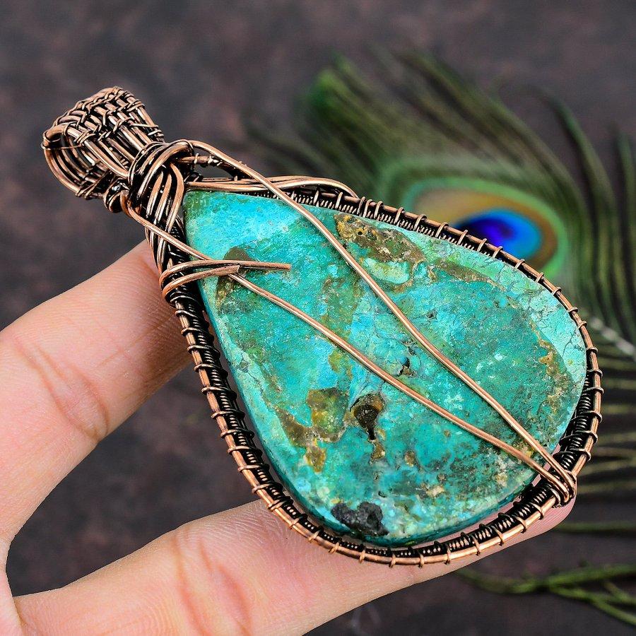 Natural Tibetan Turquoise Gemstone Copper Wire Wrap Gift Pendant 3.86 M1r41