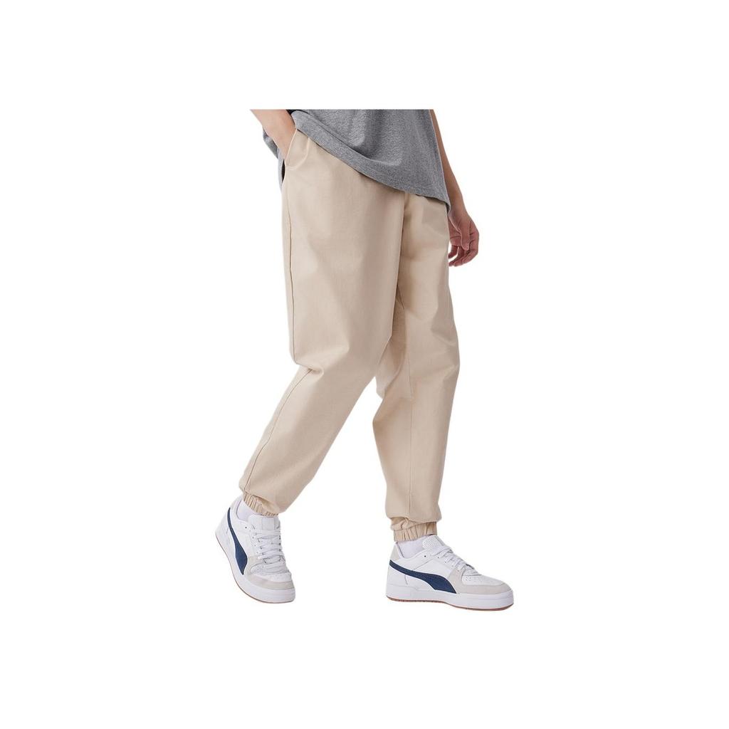 Puma Logo Print Lace-Up Mid-Rise Tapered Knit Sports Pants Men Bottoms Oatmeal 683303-88
