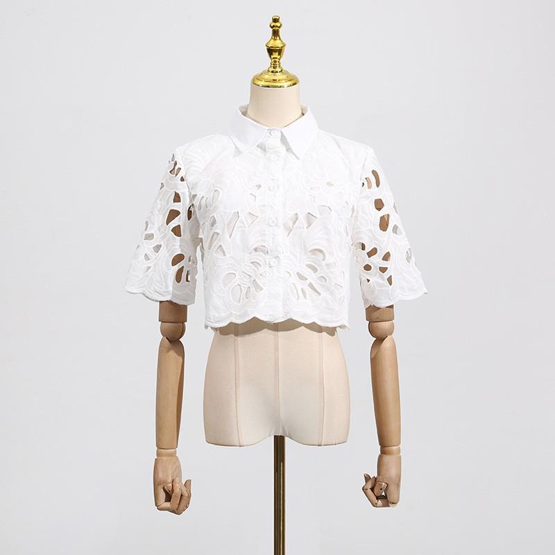 Fashionable Niche Design Two-piece Embroidered Hollowed-out Jacket High-waist Trousers Suit Women