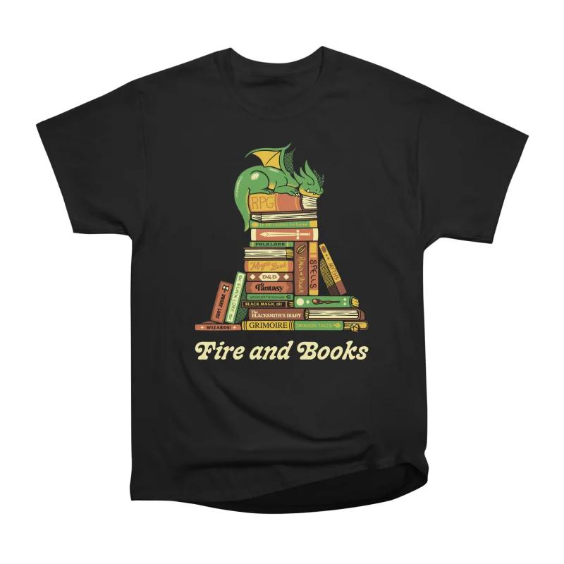 Men Casual Shirts Short Sleeves FIRE AND BOOKS Black Tees Oversized T-shirts