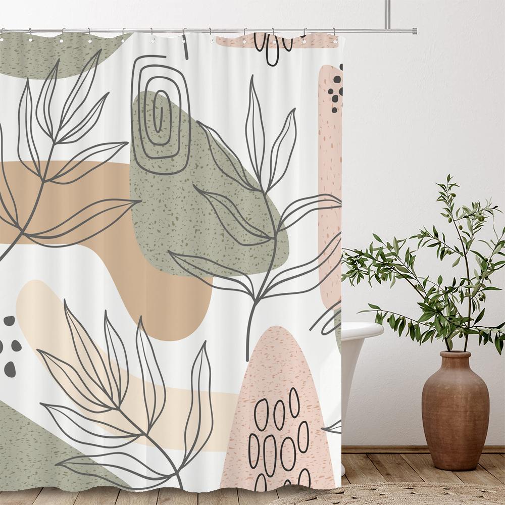 

Green Plant Leaf Shower Curtain Minimalist Art Leaves Polyester Fabric Bathroom Curtain Home Decoration Curtain with Hooks W90xH180cm