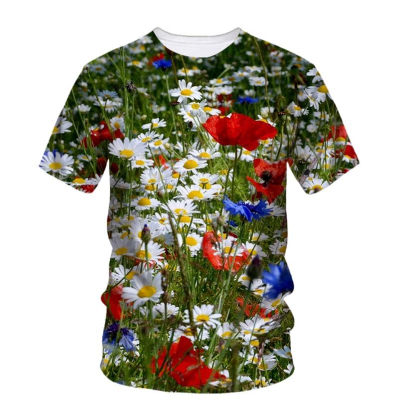 Flower Floral T-Shirts Plant Graphic 3D Print Men Women Beach Short Sleeve T Shirt Oversized Harajuku Tees Tops Kids Clothing