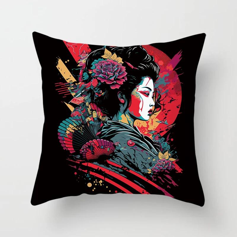 

Японская наволочка гейши с декоративным принтом, квадратный автомобильный диван, модная наволочка 45*45 см, украшение для дома 12x12Inch