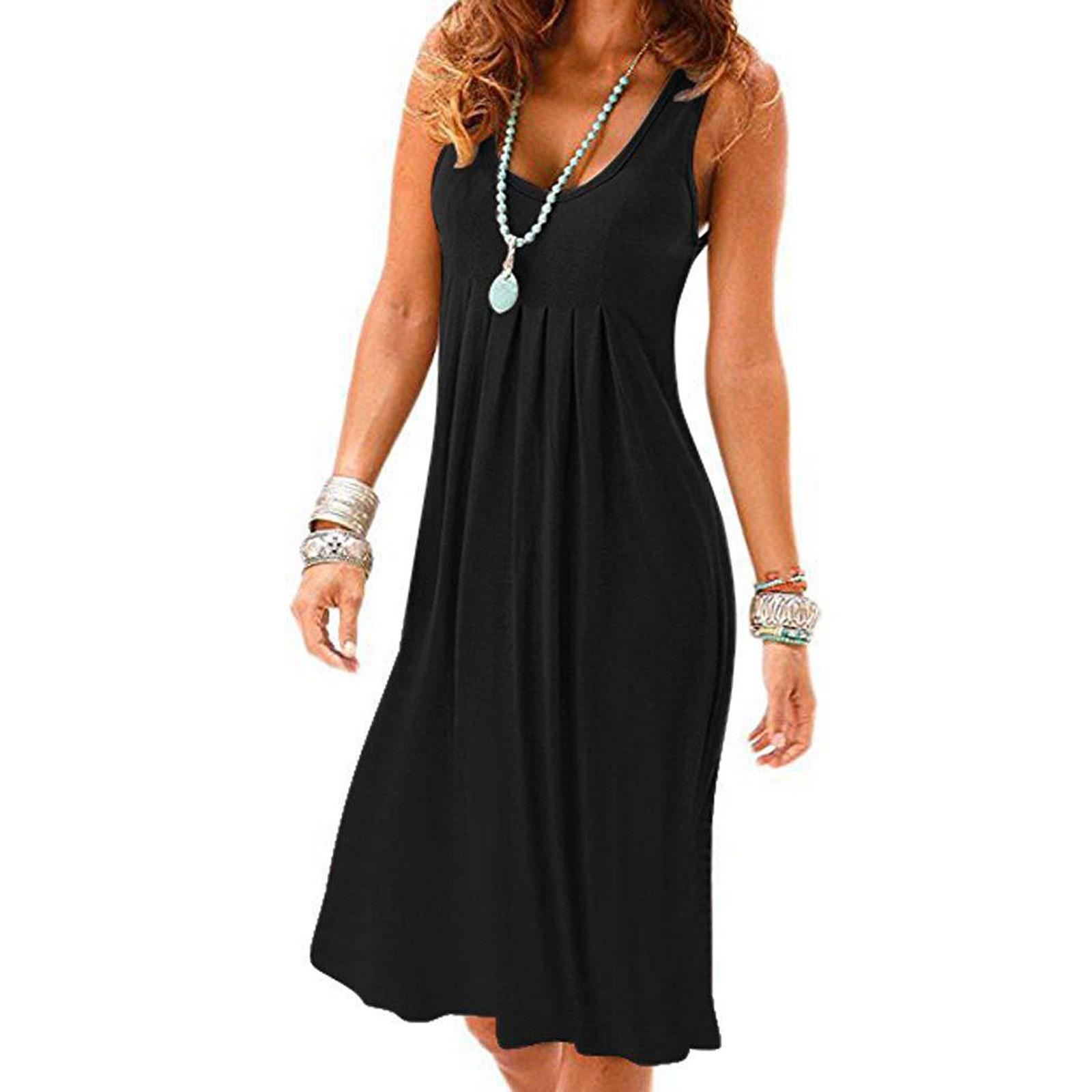 

Женские повседневные свободные плиссированные узкие плиссированные платья без рукавов с круглым вырезом XXL чёрный