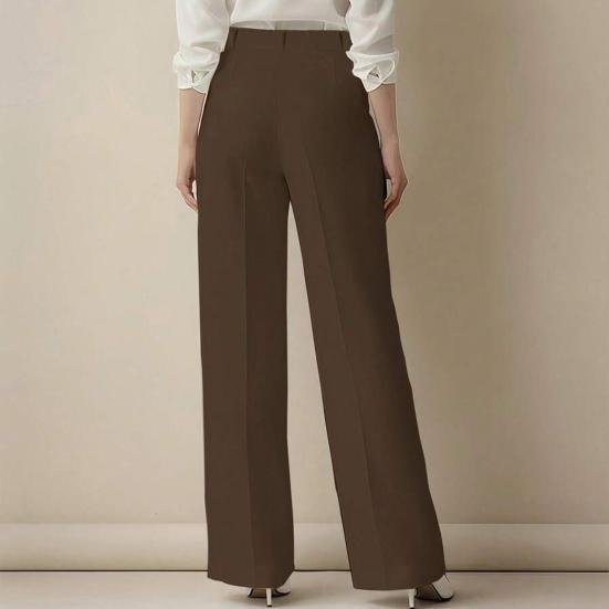 Women Pants High Waist Straight Wide Leg Suit Trousers with Side Pockets Pure Color