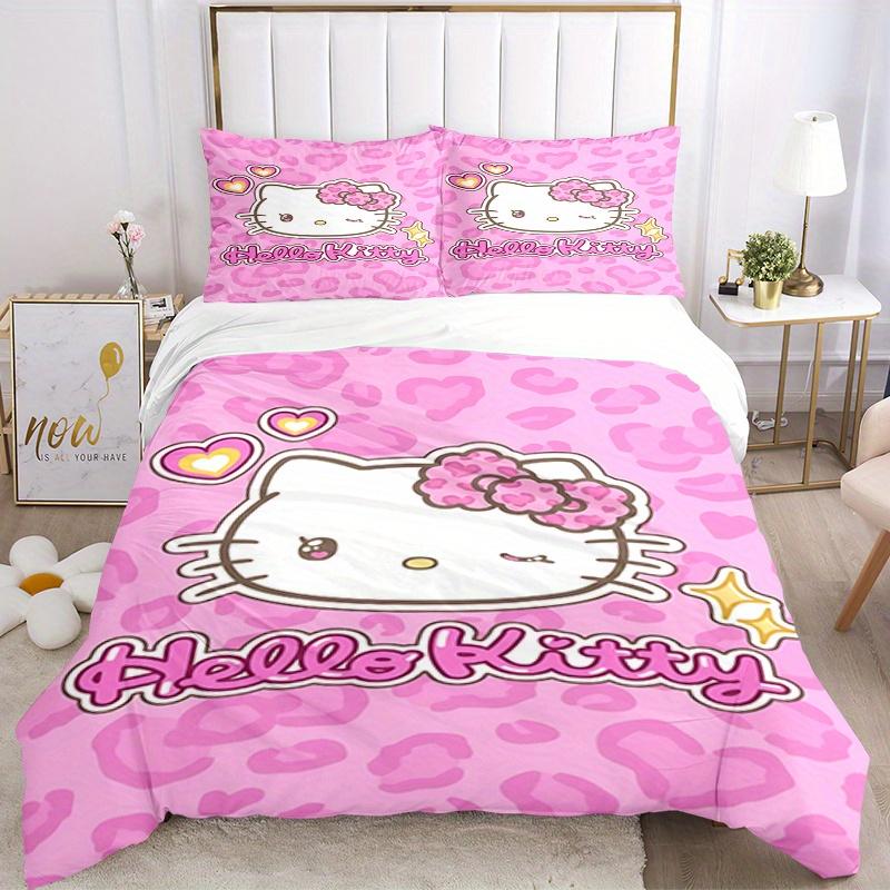 

3 шт. Хелло Китти, Розовый узор, Дышащий полиэстер, Комплект постельного белья, Мягкое пододеяльник и 2 наволочки, Подходит для всех сезонов, 082668b 135x200cm