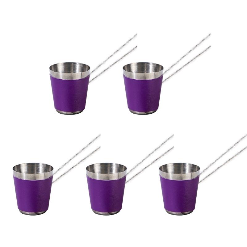 

Pack of 5 Stainless Steel Shot Glass Set Portable Chain Connect Shot Glasses 30ml Capacity for Get Togethers фиолетовый