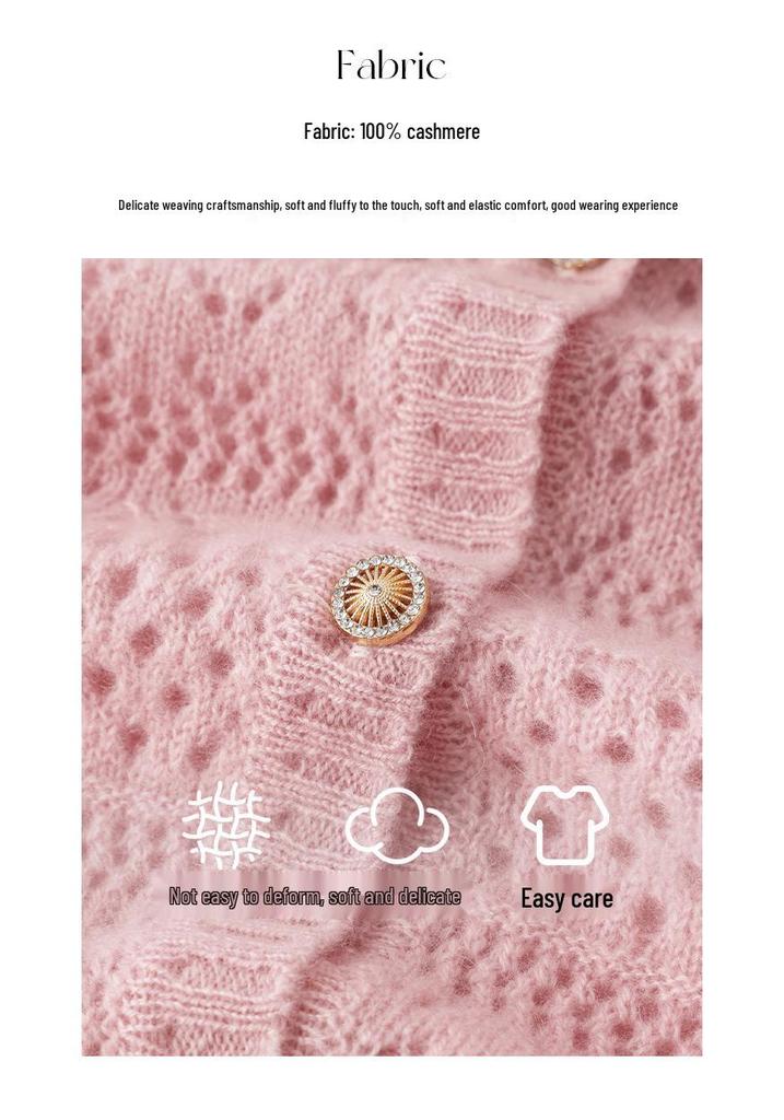 Elegant Women's Cashmere V-neck Cardigan with Hollow Out Design for Autumn/Winter
