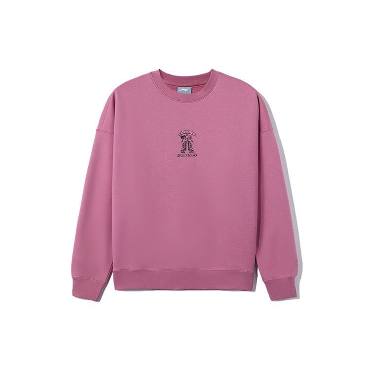 Li Ning Sports Trend Series Fun Print Fleece Warm Loose Pullover Sweatshirt Women sweatshirt Blackcurrant AWDR700-2