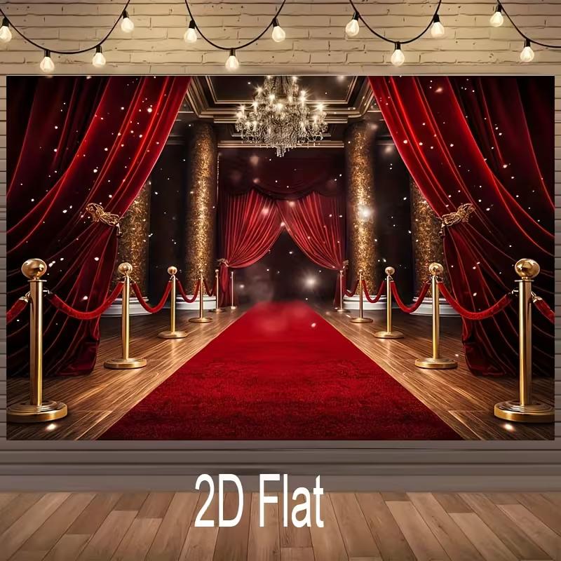 2D Luxury Red Curtain & Chandelier Tapestry Award Ceremony Photo Background Cloth