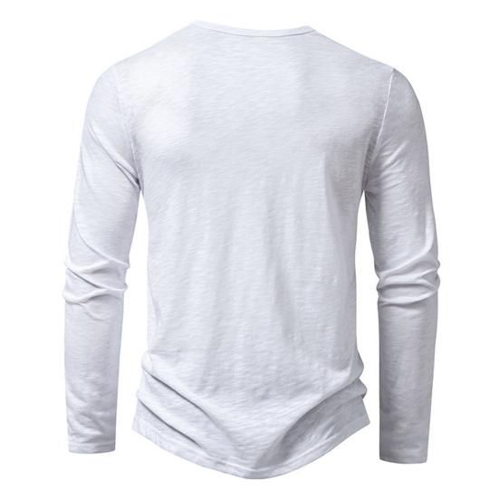 Men T-shirt Buttons Half Placket Long Sleeve Lightweight Tee Shirt Solid Color Loose Fit Pullover Tops Travel Office Daily Wear