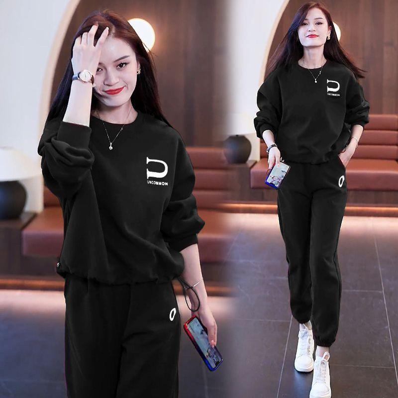 Dámská ležérní sportovní souprava Jarní a podzimní móda Volný kulatý výstřih Nadměrná velikost Svetr Kalhoty Dvoudílná souprava