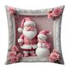 New Pink Christmas Pillow Cover Santa Claus Snowman Print Festive Decorative Cushion Case for Sofa Bed Holiday Home Decor