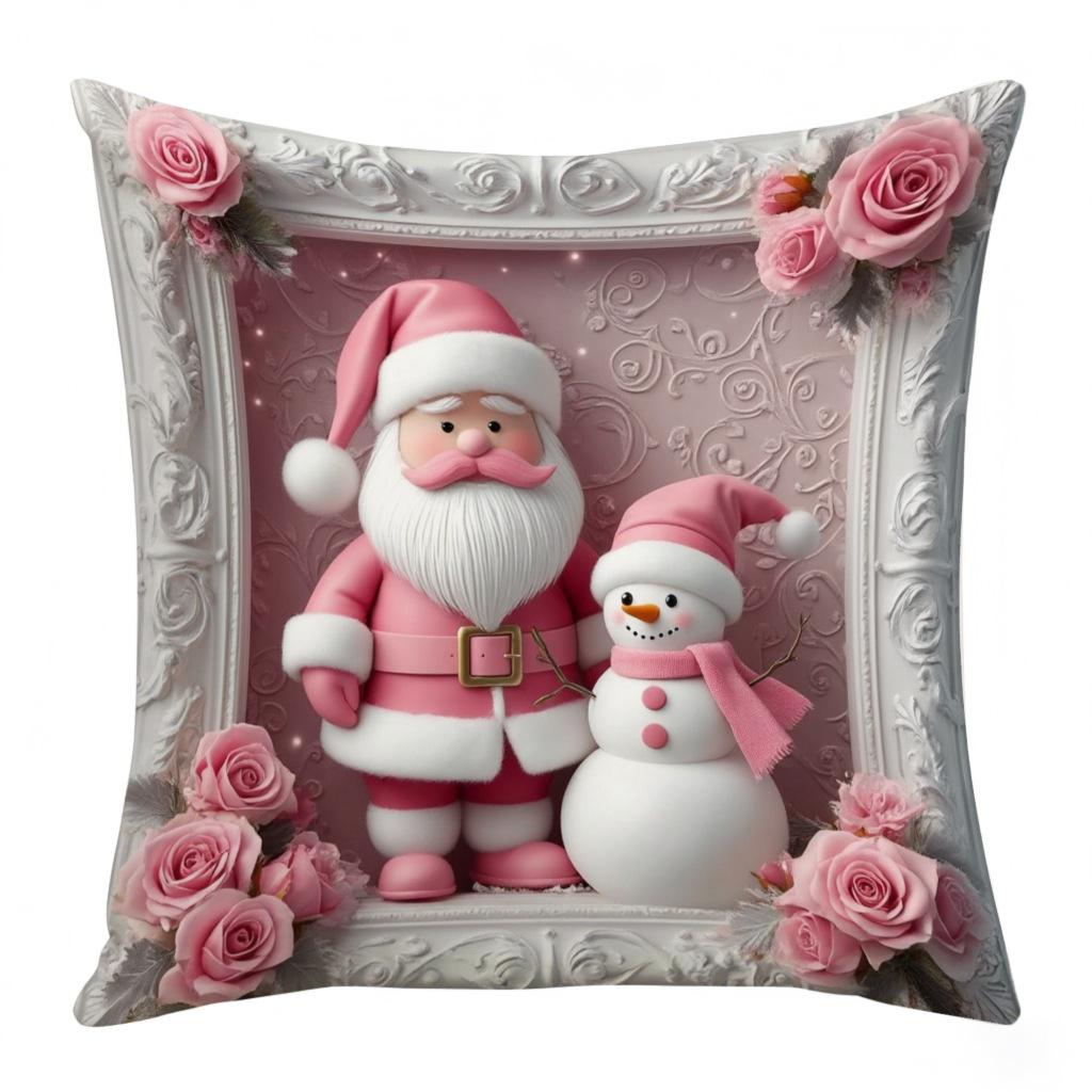 New Pink Christmas Pillow Cover Santa Claus Snowman Print Festive Decorative Cushion Case for Sofa Bed Holiday Home Decor