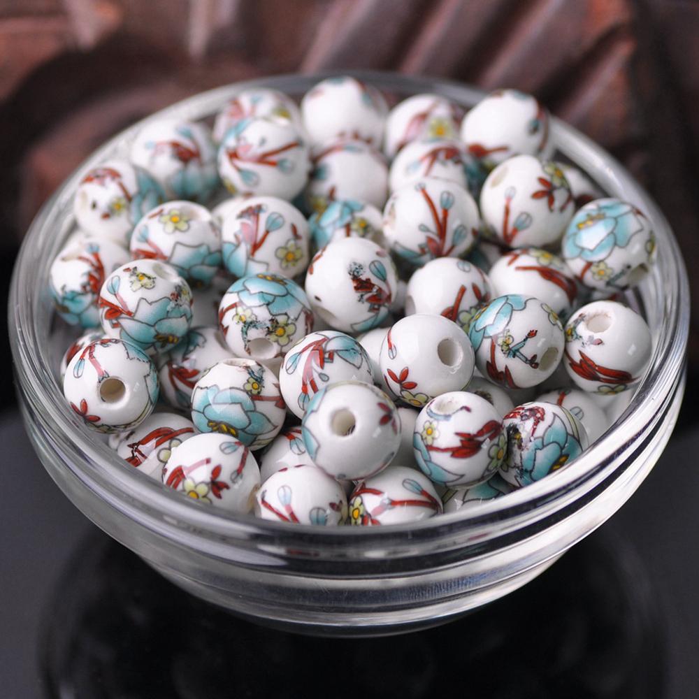 

20 шт. Круглые бусины-разделители из керамического фарфора с цветочными узорами, 10 мм, 12 мм, лот для DIY поделок, браслетов, аксессуары для изготовления ювелирных изделий 10mm-20pcs