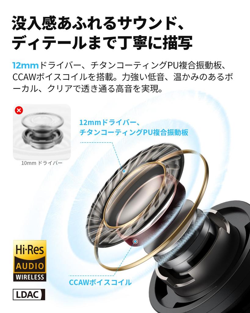 SOUNDPEATS C30 Wireless Earbuds Gold Award LDAC Sound Up to 52 Hours of Hybrid Bluetooth Noise Cancelling for App IP54 Dustproof and Quick Charge for