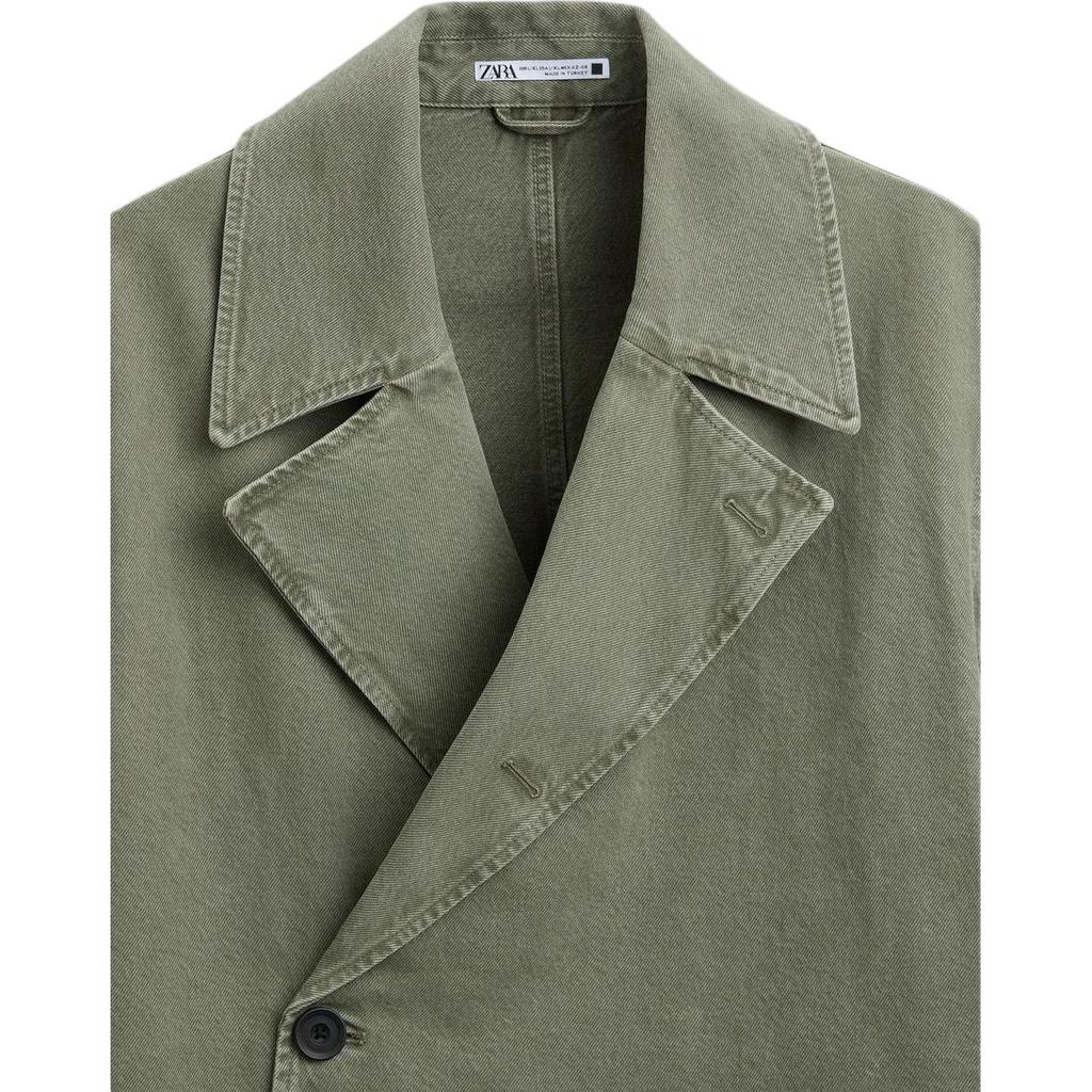 Zara Solid Color Suit Collar Comfortable Long Sleeve Trench Coat Men outerwear Green 0706907-500