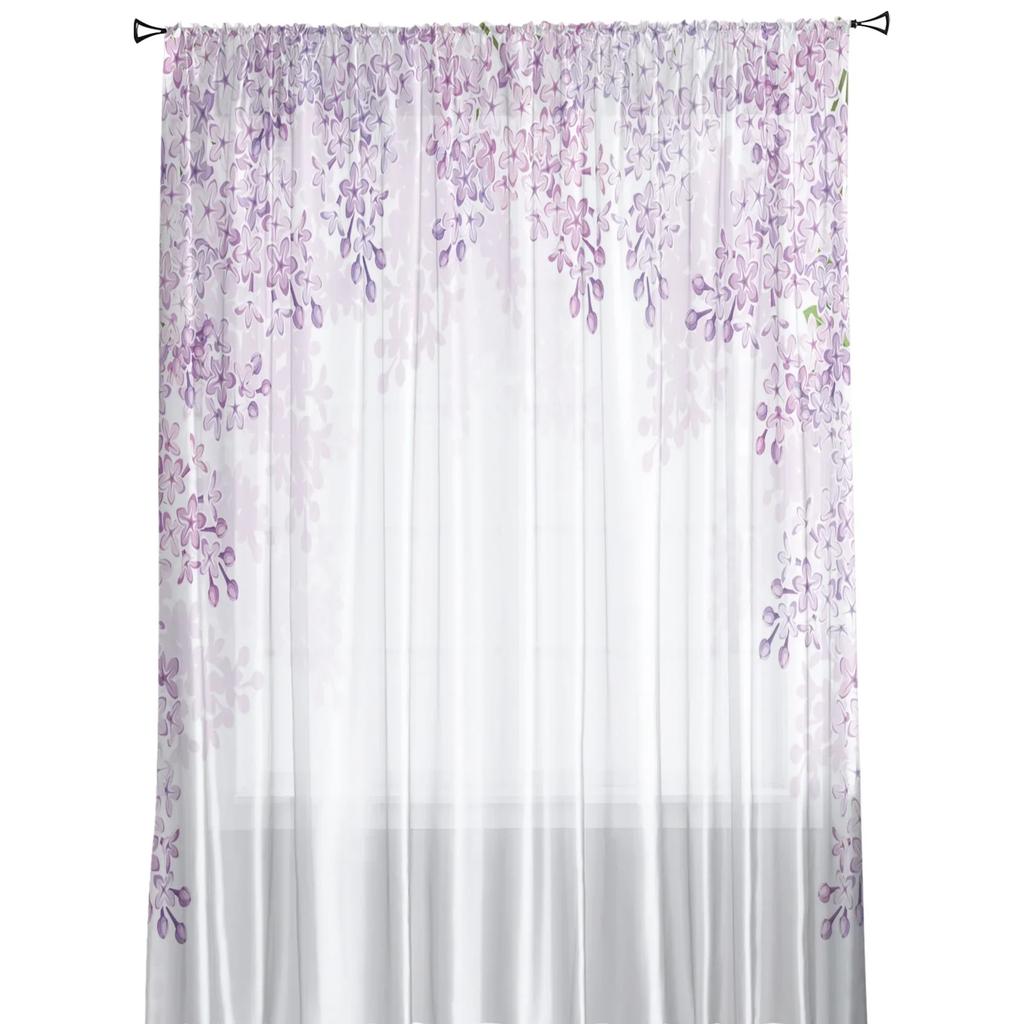 Plant Vine Purple Flower Sheer Curtains Living Room Window Tulle Curtains For Bedroom Kitchen Home Decoration Voile Drapes