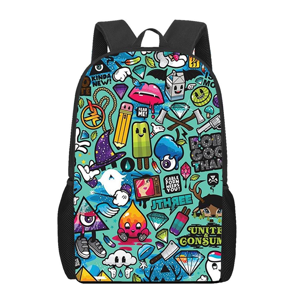 Anime Graffiti Sticker Pattern Children School Bag Girls Boys Casual Book Bag Teenager Daily Backpack Woman Men Travel Rucksacks