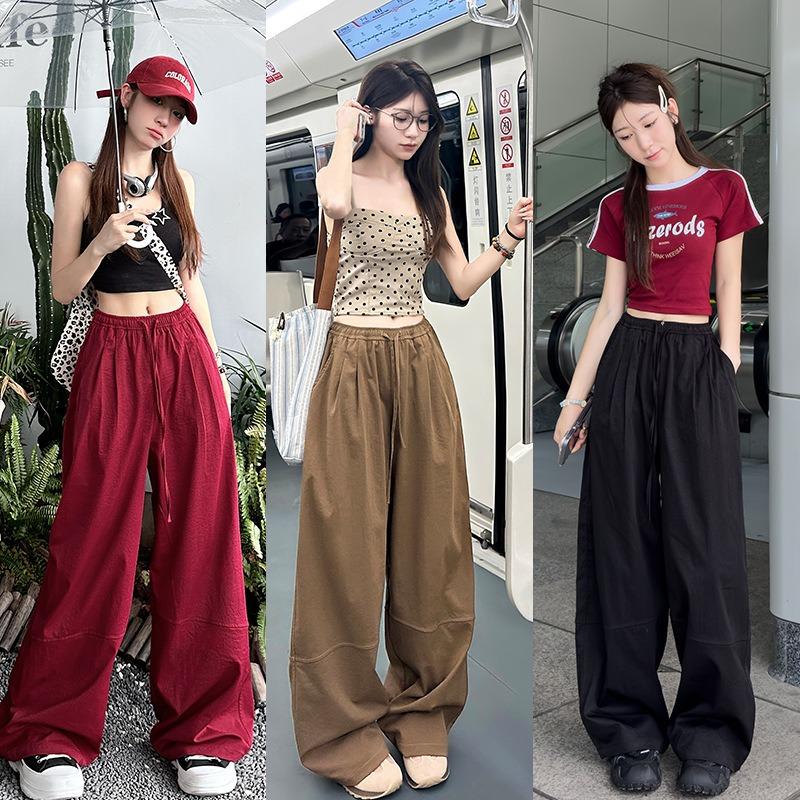 Quick-drying sweatpants women's spring and summer new high-waisted loose casual pants drape red straight wide-leg pants