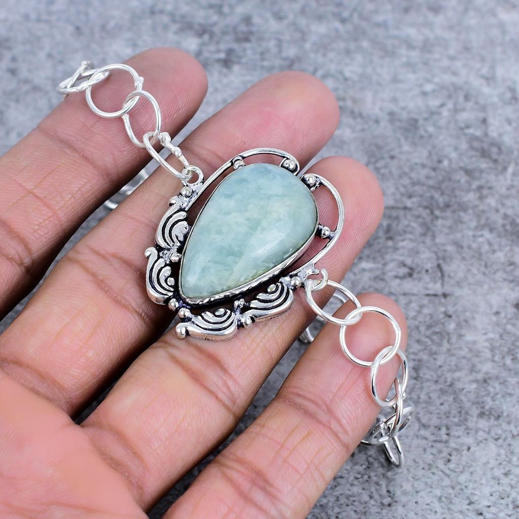 Aquamarine Gemstone Handmade 925 Sterling Silver Bracelet 7-8" M-2722