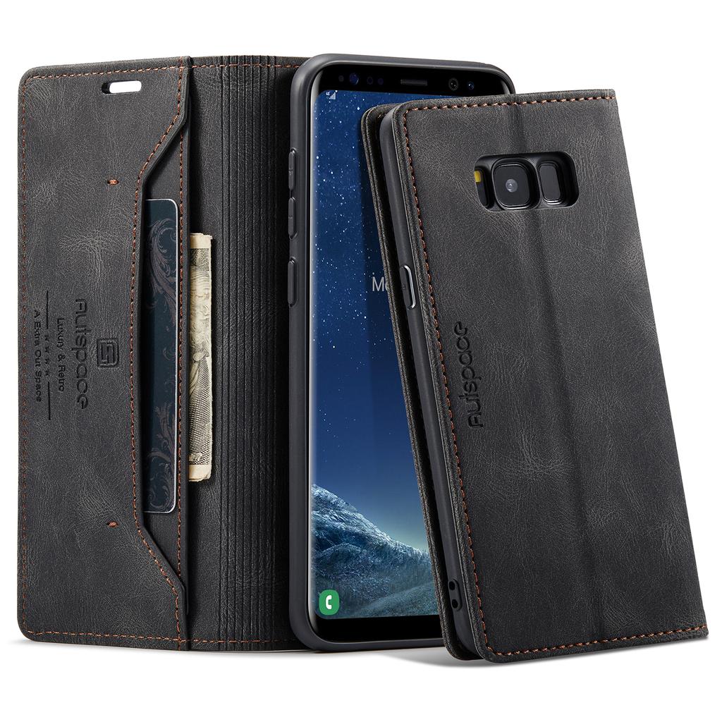 For Samsung Galaxy S8+ Wallet Case AUTSPACE A01 Leather Stand Cover with RFID Blocking Card Holder