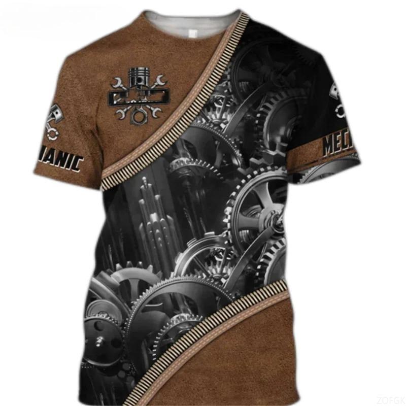 Short Sleeved Street Wear, Mechanical Repair Tool Pattern, Men's T-shirt, Mechanical Personalized 3D Printed Men's T-shirt Top