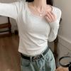 Women's Slim Fit Long-Sleeve U-Neck T-Shirt, Early Spring Style, Petite Base Layer, Versatile Short Top