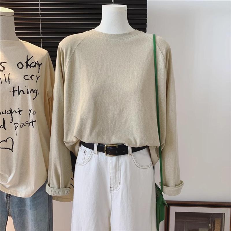 

Женская футболка с длинным рукавом реглан в корейском стиле, однотонная, свободная и облегающая, весна и осень XL