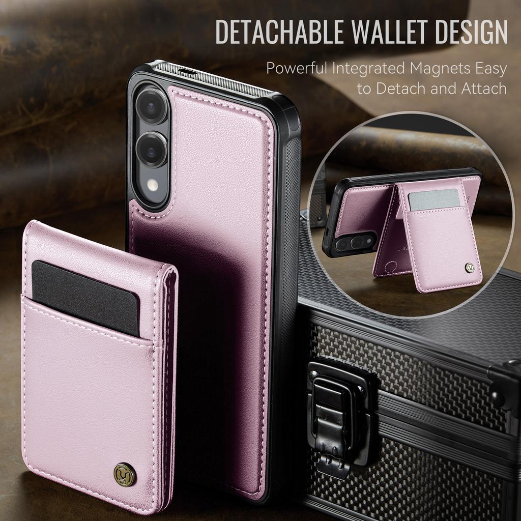 For Samsung Galaxy S25 Edge Leather Back Cover Compatible with MagSafe JEEHOOD J06 Phone Case with Card Bag RFID Blocking