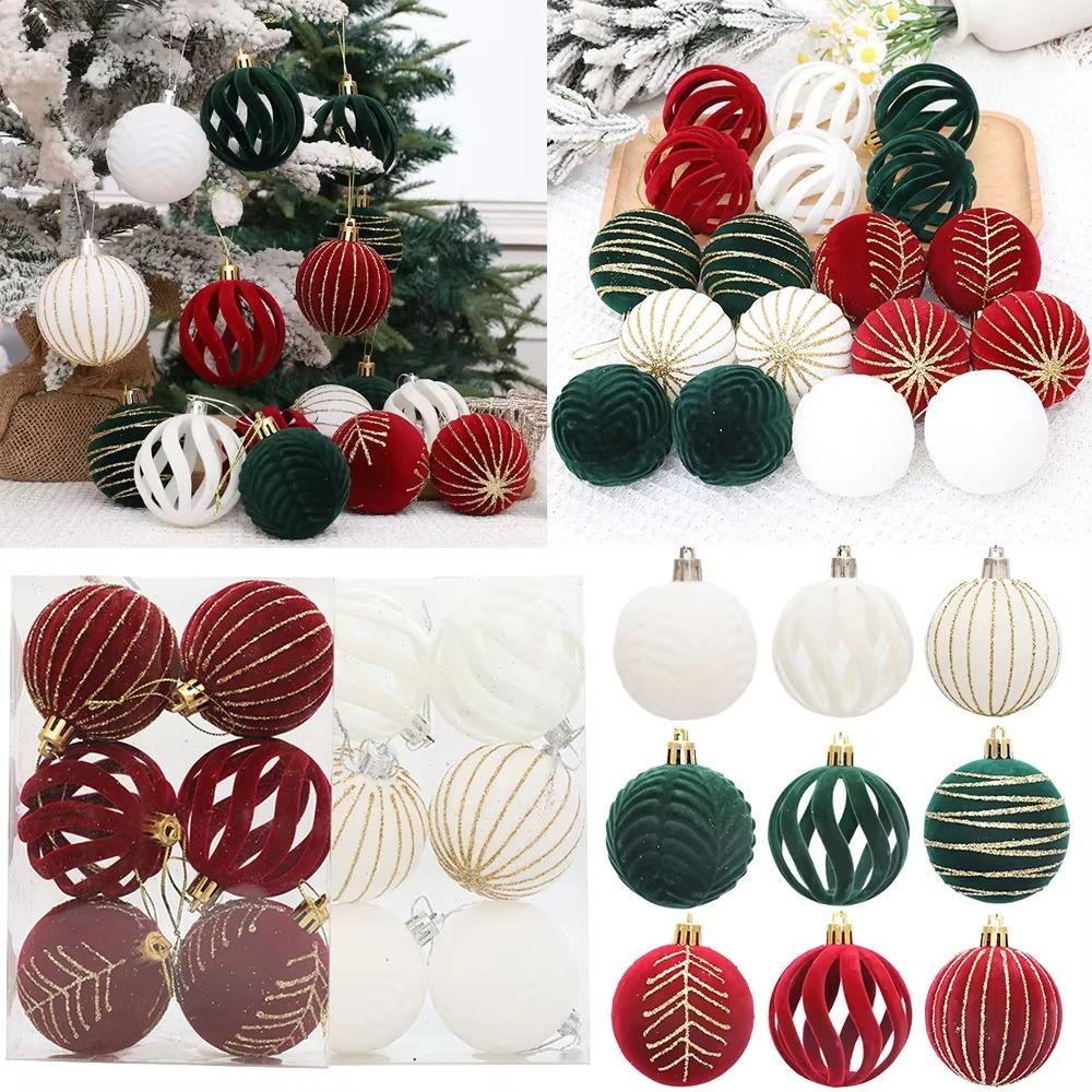 6pcs/set Red Green White Christmas Ball Ornaments Velvet Xmas Tree Hanging Balls Children Gifts