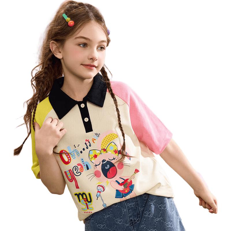 ASK JUNIOR Girls' Color Block Casual Short-Sleeved T-shirt