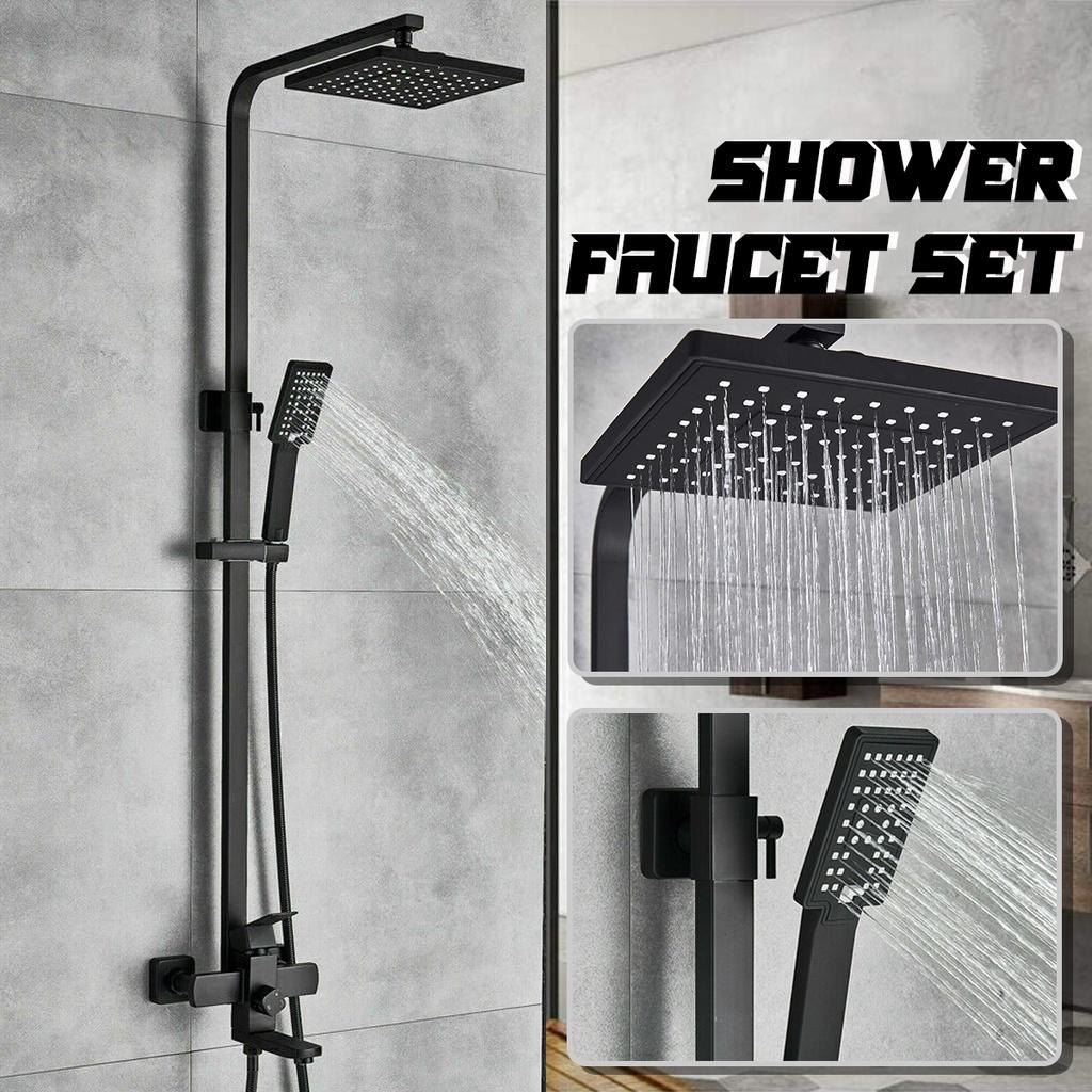 Black/Silver Bathroom Faucet Chrome/Black Rain Shower Head Bath Faucet Shower Set Mixer Wall Mounted Bathtub Shower Mixer Tap Shower Faucet