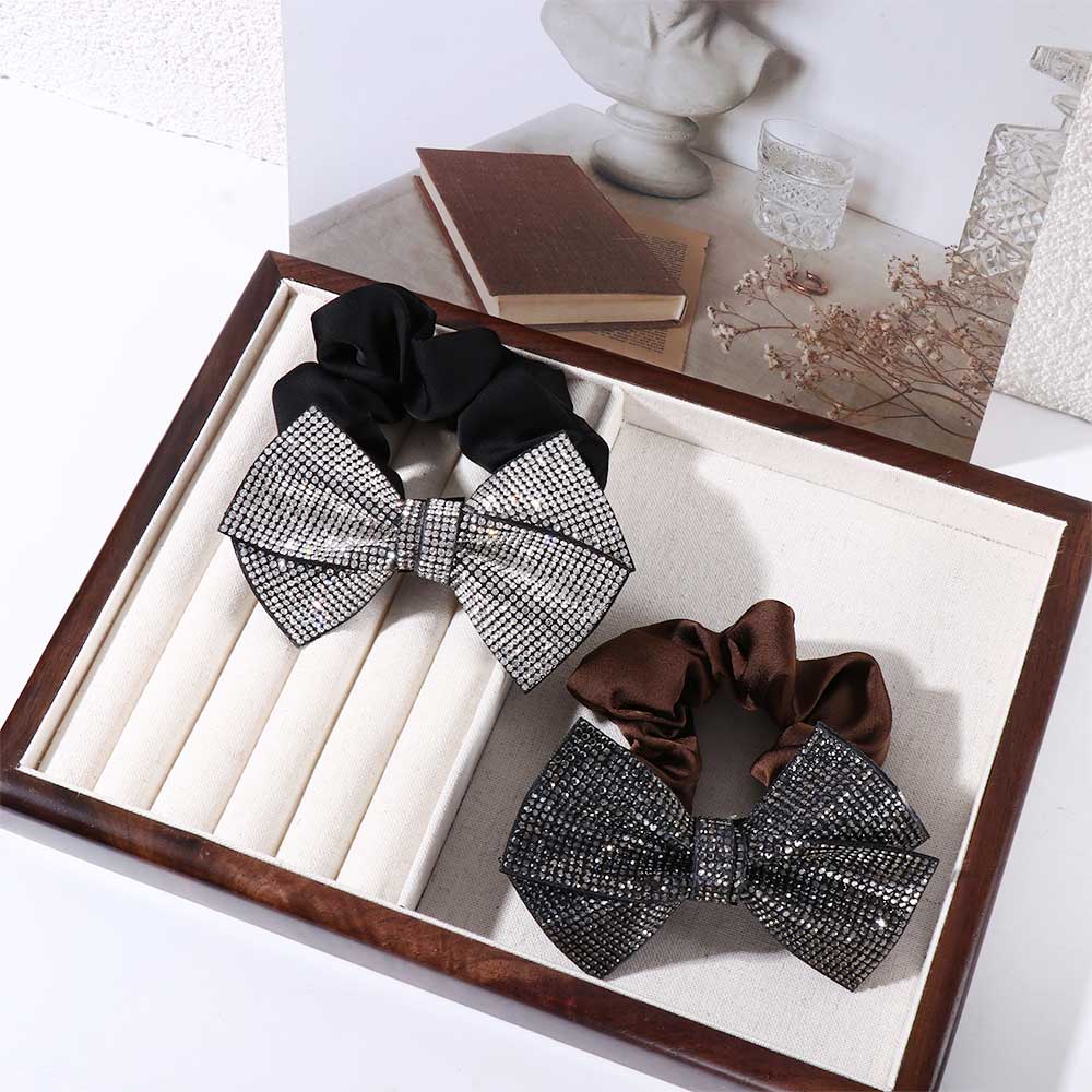 Rhinestone Rubber Band Bow Knot Scrunchies Korean Style Hair Rope Ponytail Holder Women Hair Ring
