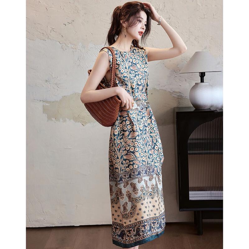 Demana Silk Story Printed Mulberry Silk Midi Dress