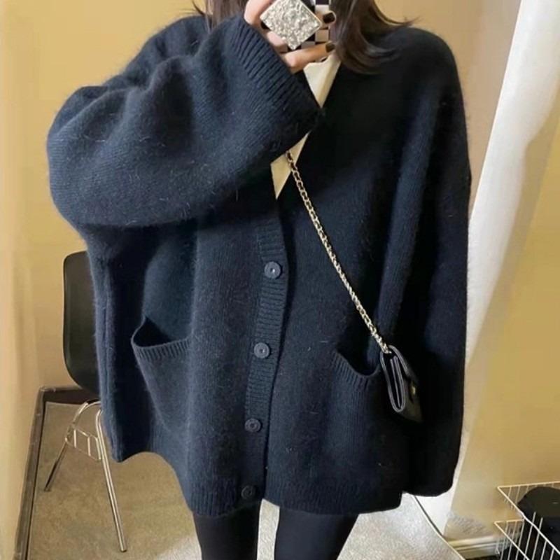Autumn and winter new loose retro lazy wind knitted cardigan top women's casual simple sweater jacket