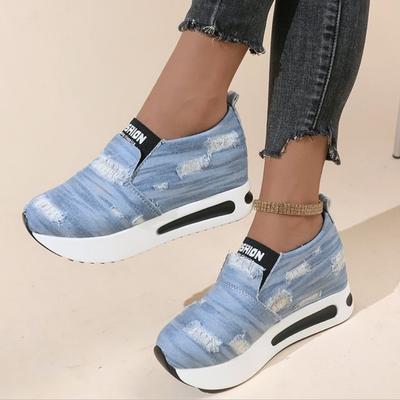 Sneakers Women's Vulcanized Shoes Trend Platfrom Wedges Running Casual Denim Comfortable Fashion Girls Beggar's Clothing