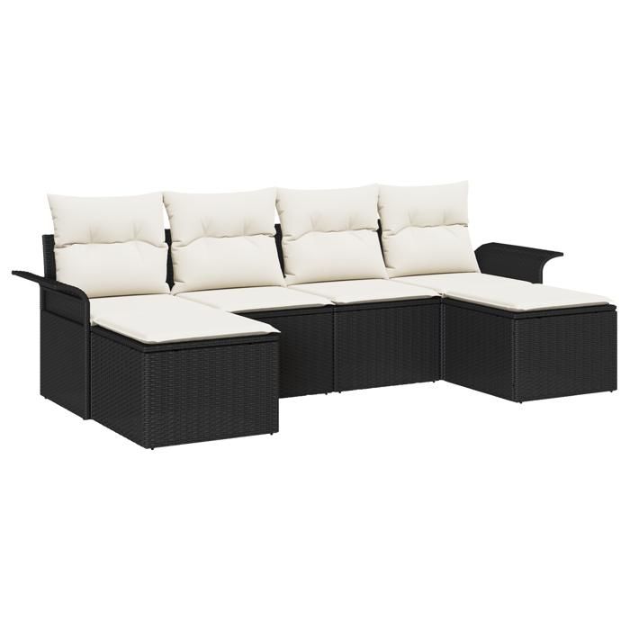 Ensemble de 6 pièces de canapés de jardin avec coussins Noir Poly Rotin, Canapé de jardin 2 places avec rangement 3354136